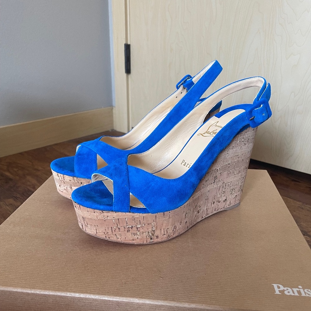 Christian Louboutin Reine de Liege 120 Veau Velours/Cork Zeppa